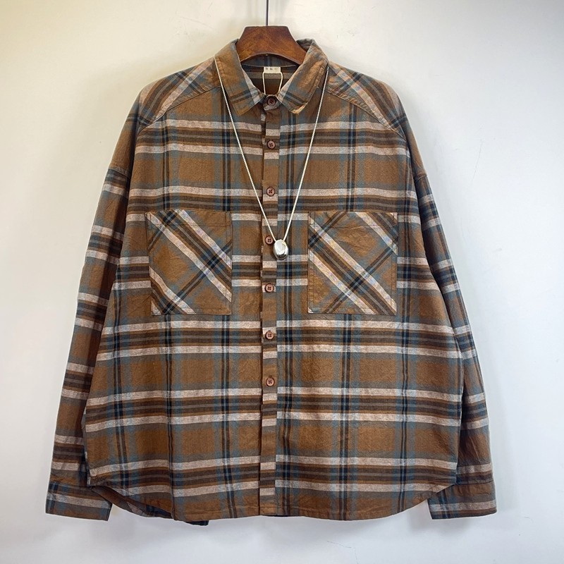 春秋新款格子长袖衬衫