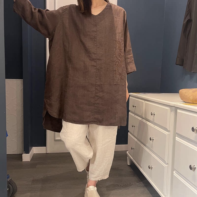 高级感亚麻连衣裙女中长款