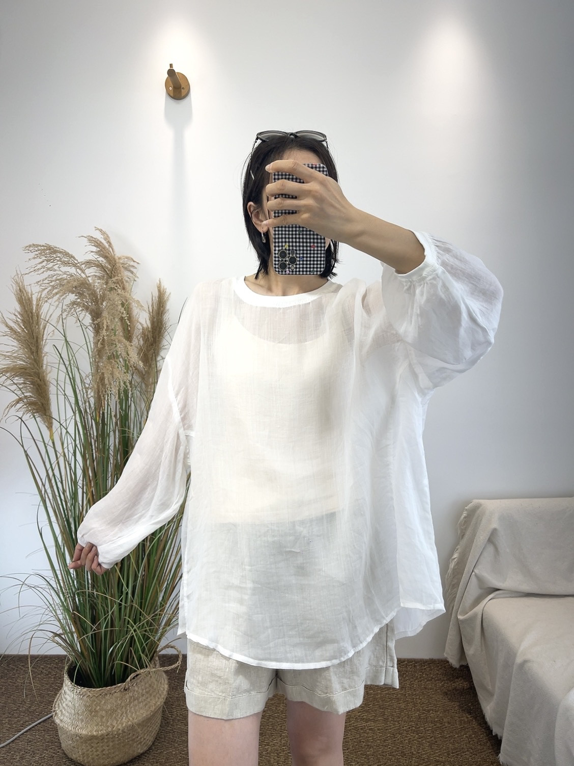计苎麻灯笼袖防晒衣罩衫