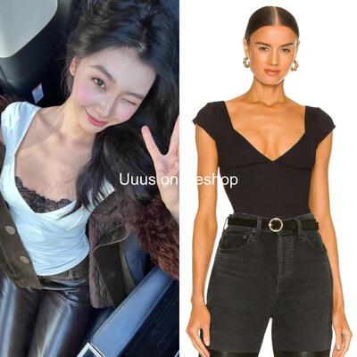 买手店Free People短袖易梦玲同款纯色V领修身气质显瘦上衣T恤女