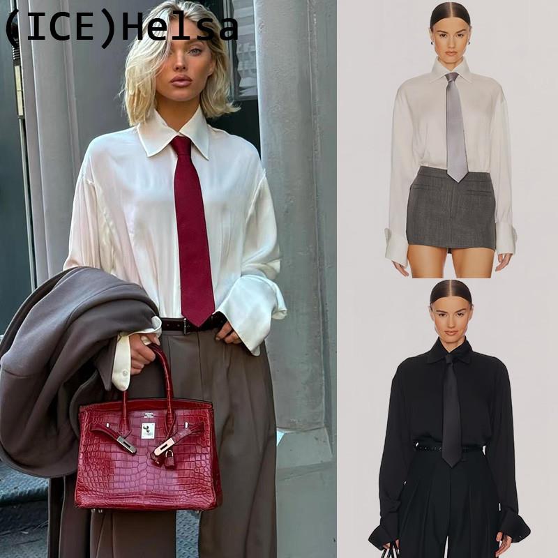 ice买手店正品现货折扣Helsa衬衫25早秋新款纯色长袖翻领衬衫