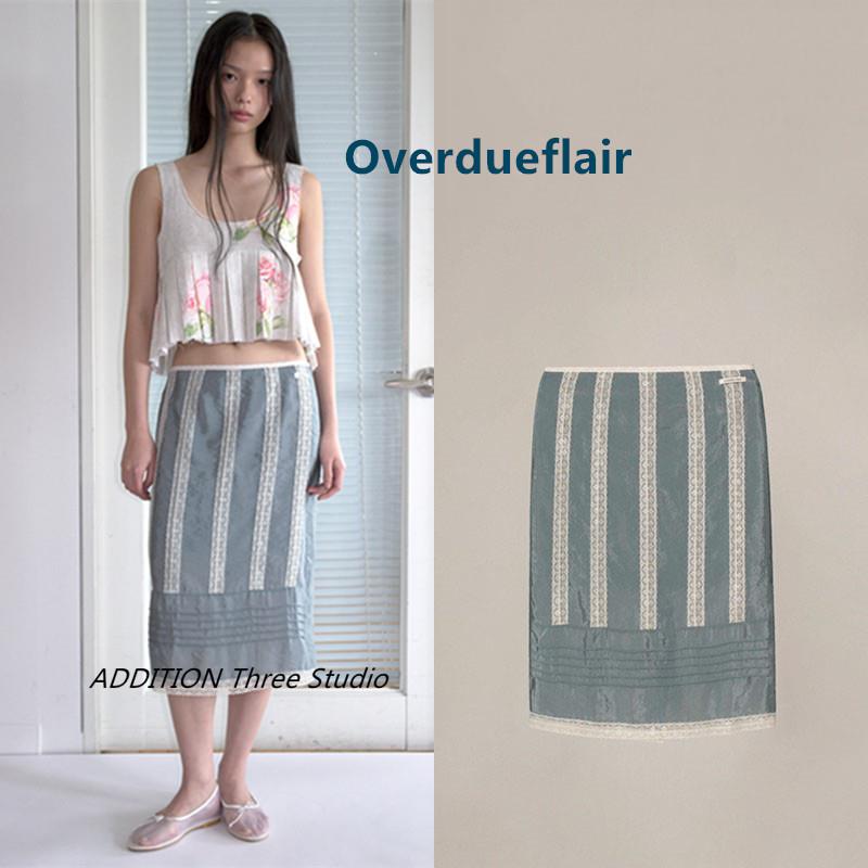 韩国 Overdueflair 25夏季新款气质韩版薄款蕾丝拼接中长款半身裙