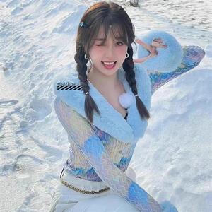 正品 House of sunny 虞书欣同款早秋毛毛领画染印花针织开衫毛衣