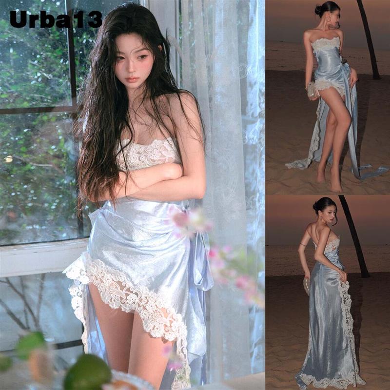 Urba13买手店正品在途Jirene法式温柔蕾丝小可爱裙修身大拖尾洋装