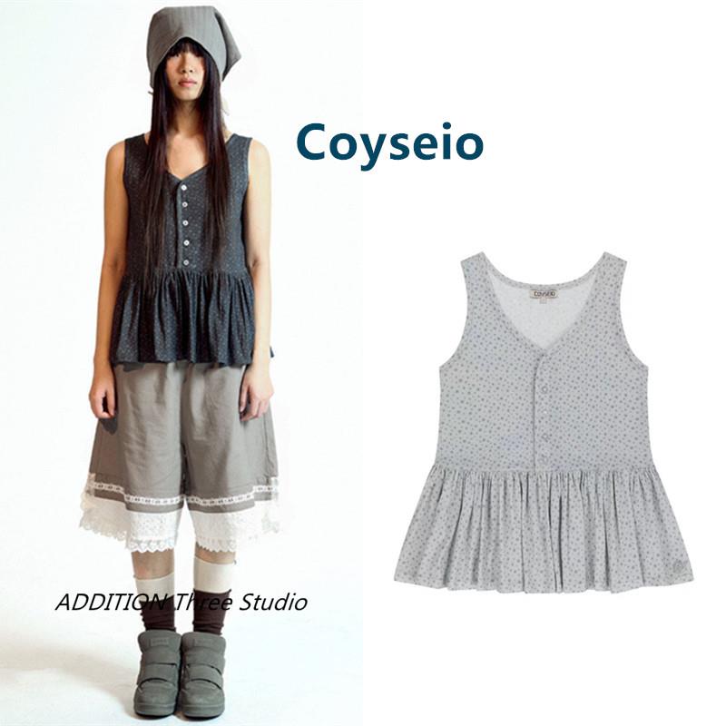 韩国 Coyseio 26春夏款鞠婧祎同款复古圆点印花褶皱荷叶边背心女