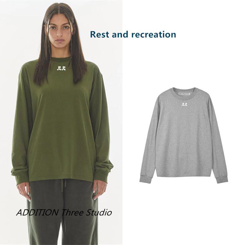 韩国Rest and recreation春秋款圆领宽松字母印花长袖T恤男女同款