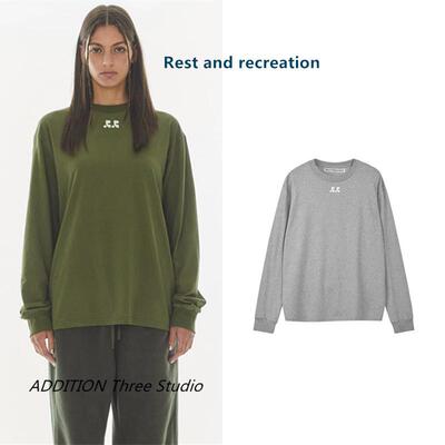 韩国Rest and recreation春秋款圆领宽松字母印花长袖T恤男女同款