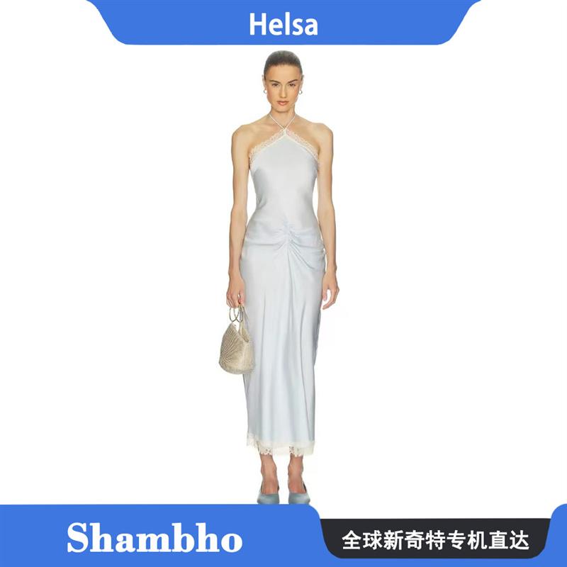 Shambho正品 Helsa 春夏新款蕾丝拼接露肩挂脖吊带连衣裙