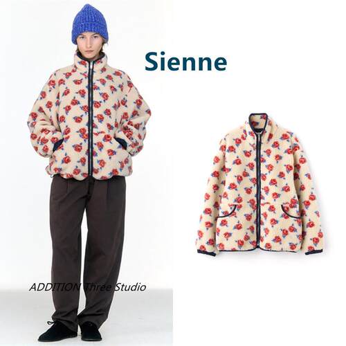 正品 Sienne 24秋冬款立领玫瑰花摇粒绒碎花拉链保暖宽松外套女