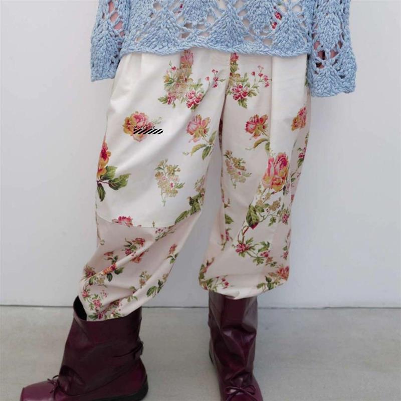 现货正品 OPEN YY 25早春款法式田园碎花条纹休闲裤工装阔腿长裤