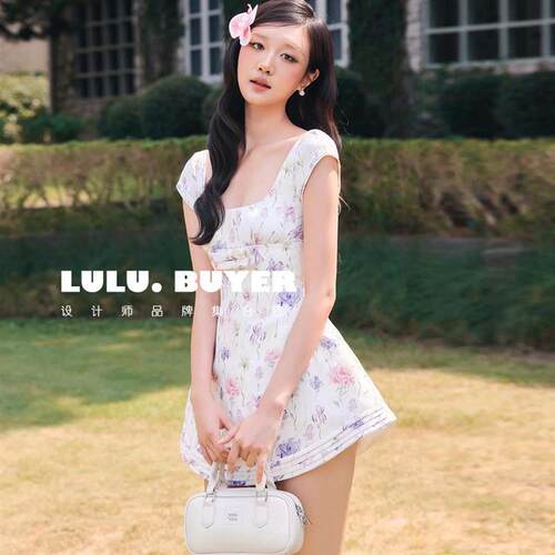 LULU买手店正品越南Ononmade短裙26新款方领短袖印花A字连衣裙女
