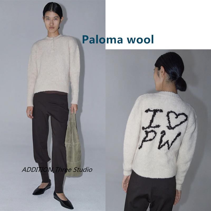 西班牙 Paloma wool 24秋冬款圆领字母钩编毛混纺针织套头衫女