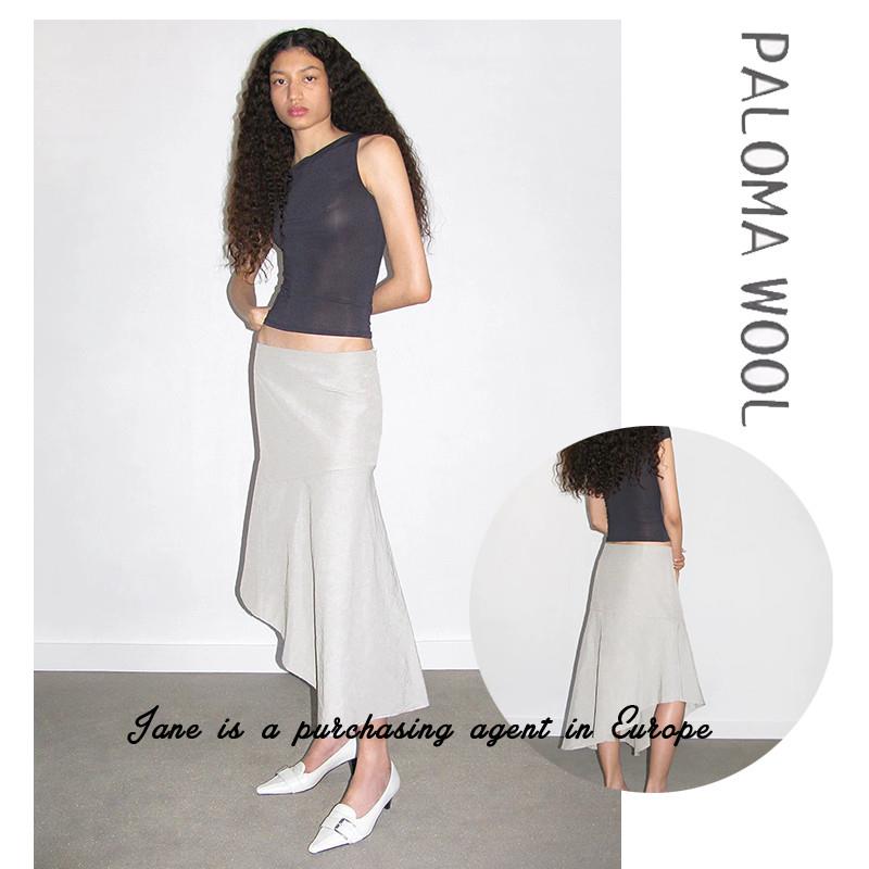 国现 PALOMA WOOL 25春夏新款荷叶边复古不规则自然腰半身包臀裙