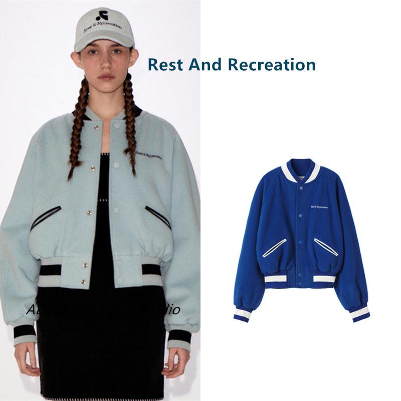 少现Rest and recreation 学院风字母logo刺绣棒球服夹克男女同款