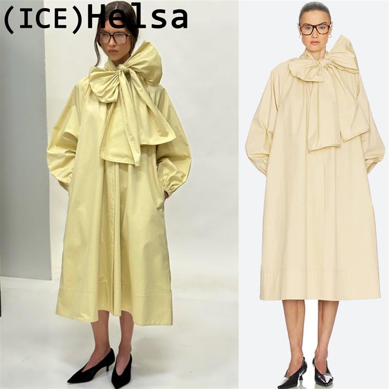 ice买手店现货正品Helsa 外套米黄色大蝴蝶结衬衫式宽松风衣女