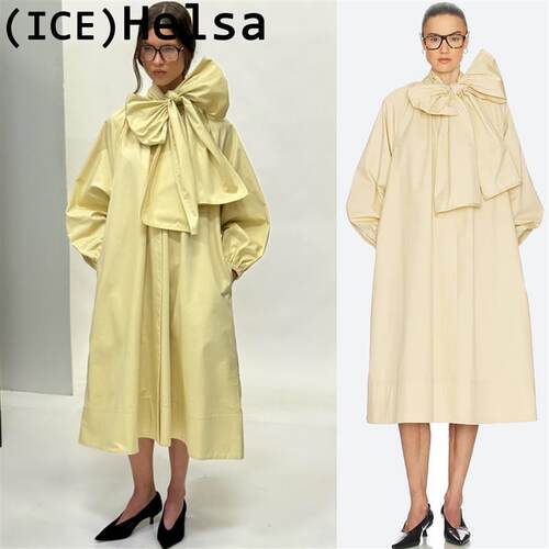 ice买手店现货正品Helsa 外套米黄色大蝴蝶结衬衫式宽松风衣女