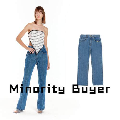 Minority买手店 EENK 22SS春季新品纯色简约裤筒后开衩牛仔长裤