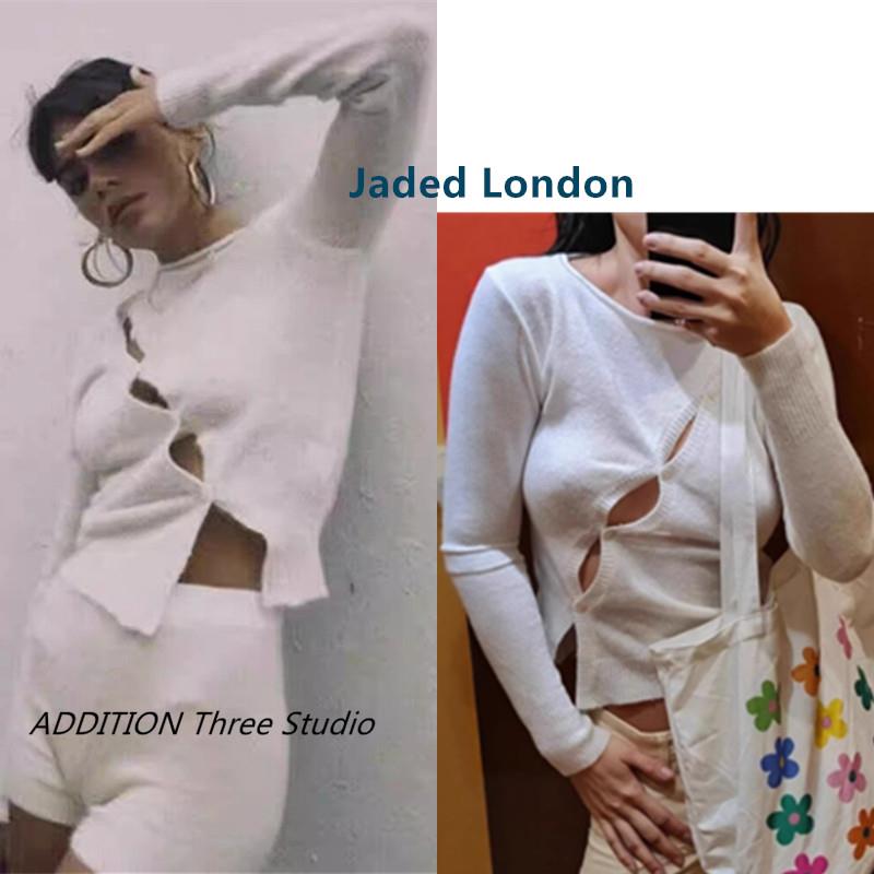 正品 Jaded London 春秋款性感辣妹白色不对称斜襟纽扣针织衫上衣