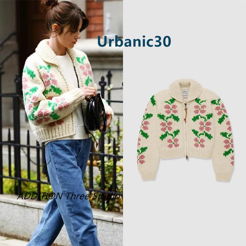 韩国 Urbanic30 24冬款圣诞系列减龄花朵拉链宽松针织开衫毛衣女