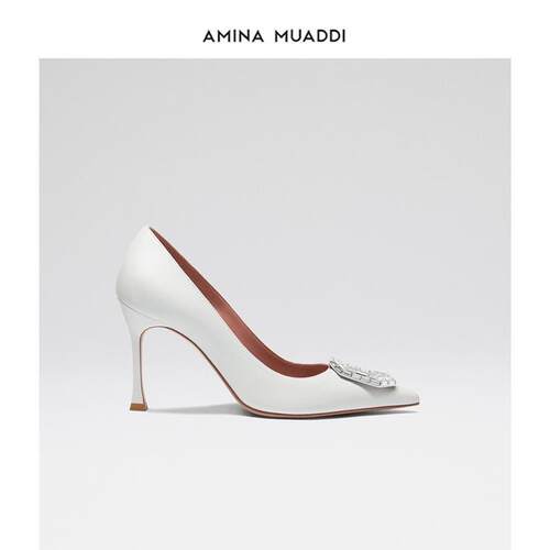 Amina Muaddi 女士 Camelia 水钻方扣细跟尖头高跟鞋