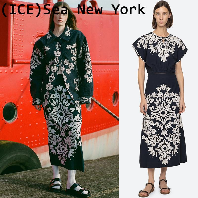 ice买手店正品Sea New York早秋新款布贴花流苏收腰上衣A字半身裙