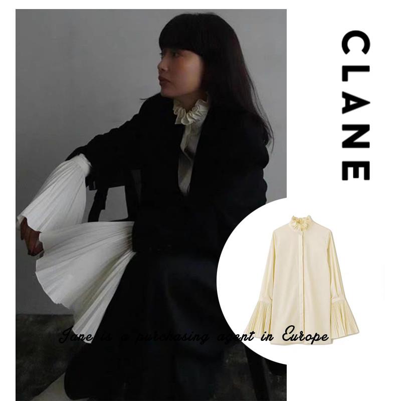国现 日本直邮 CLANE 松本惠奈宫廷风立领风琴百褶喇叭袖衬衫衬衫