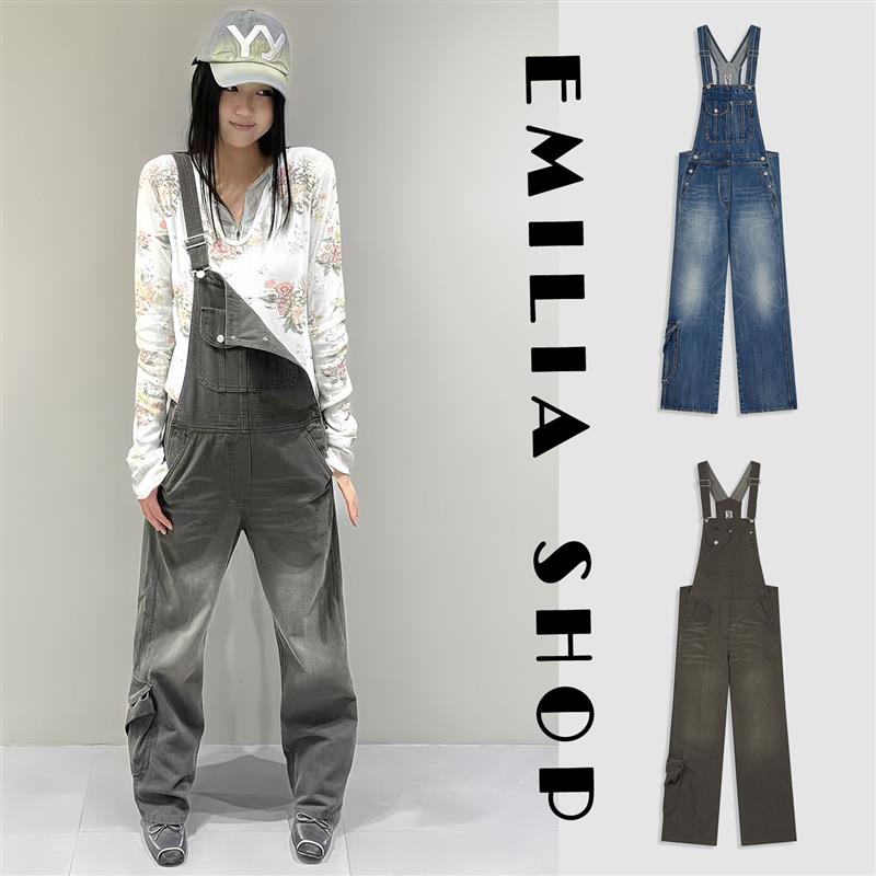 买手店正品现货OPEN YY裤子休闲宽松工装背带裤复古做旧牛仔裤女