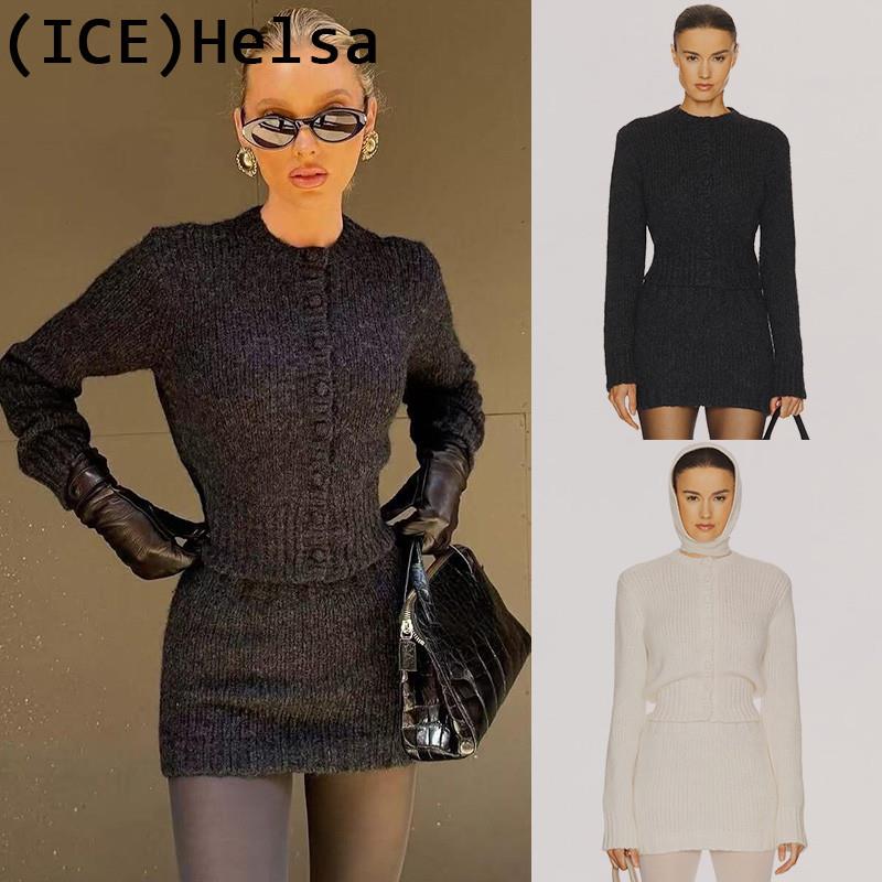 ice买手店正品现货Helsa套装收腰短款上衣开衫包臀修身针织裙女