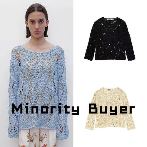 现货 买手店 OPEN YY 25新款菱形花纹镂空慵懒风针织衫毛衣女