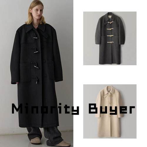 现货 买手店 FACADE PATTERN 牛角扣翻领气质毛呢长款大衣外套