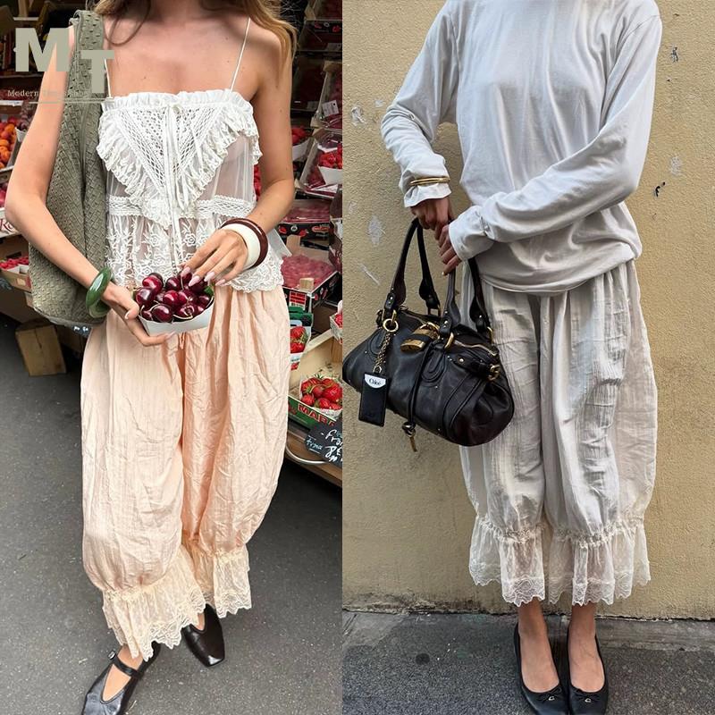 Free People 白色蕾丝花边休闲舒适微透宽松八分灯笼裤子