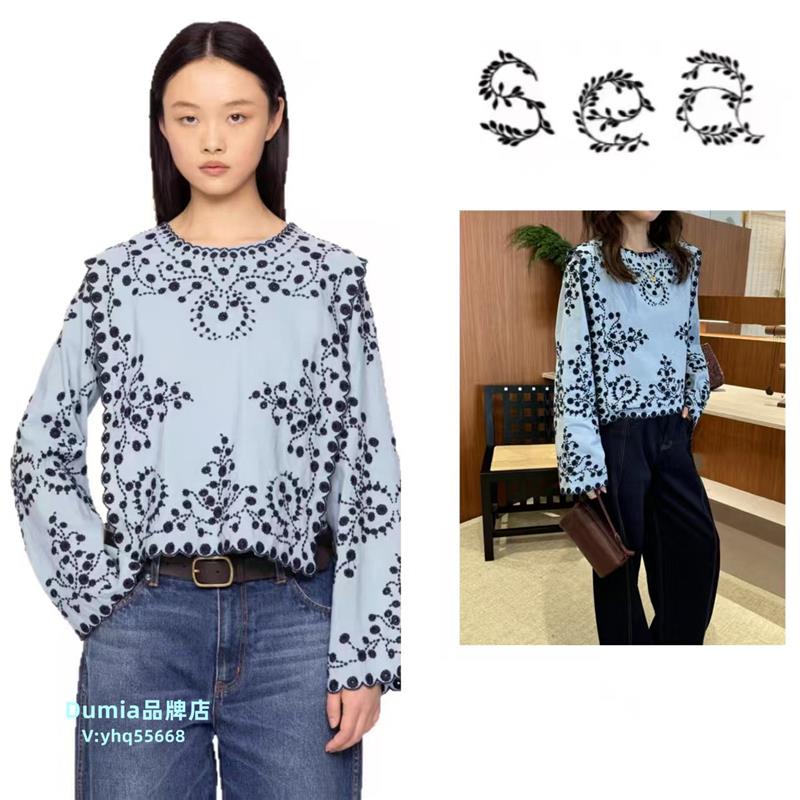 现货 Sea New York 春夏新款碎花刺绣披肩式圆领休闲长袖圆领衬衫