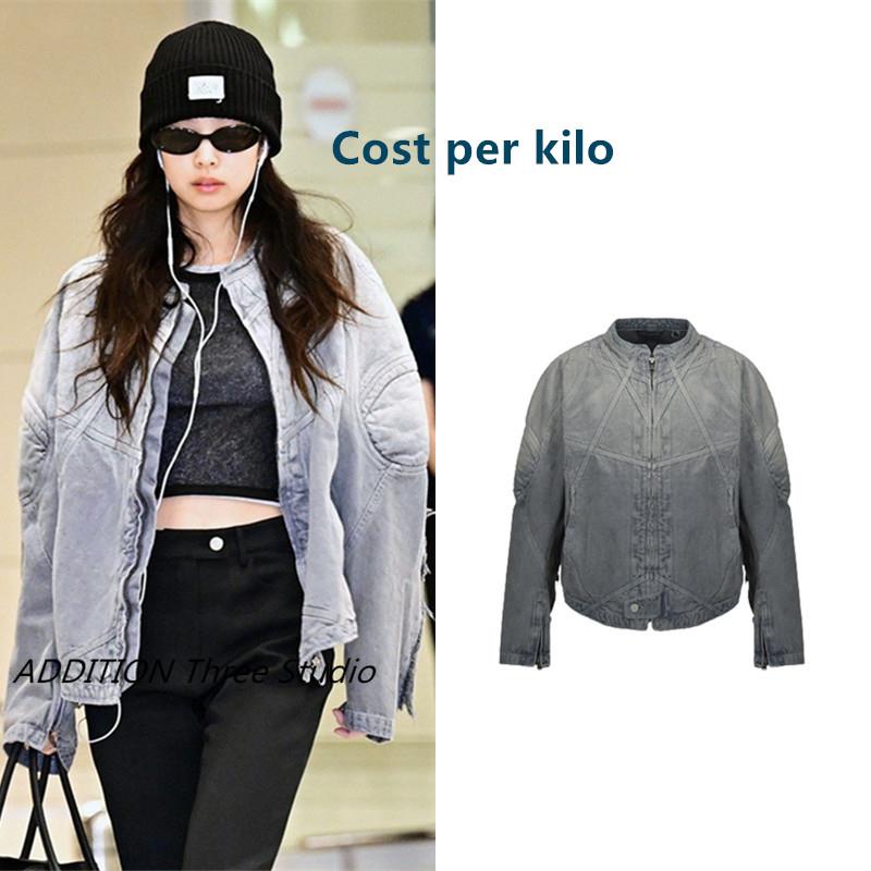 折扣现货 Cost per kilo Jennie金智妮同款复古做旧渐变牛仔外套