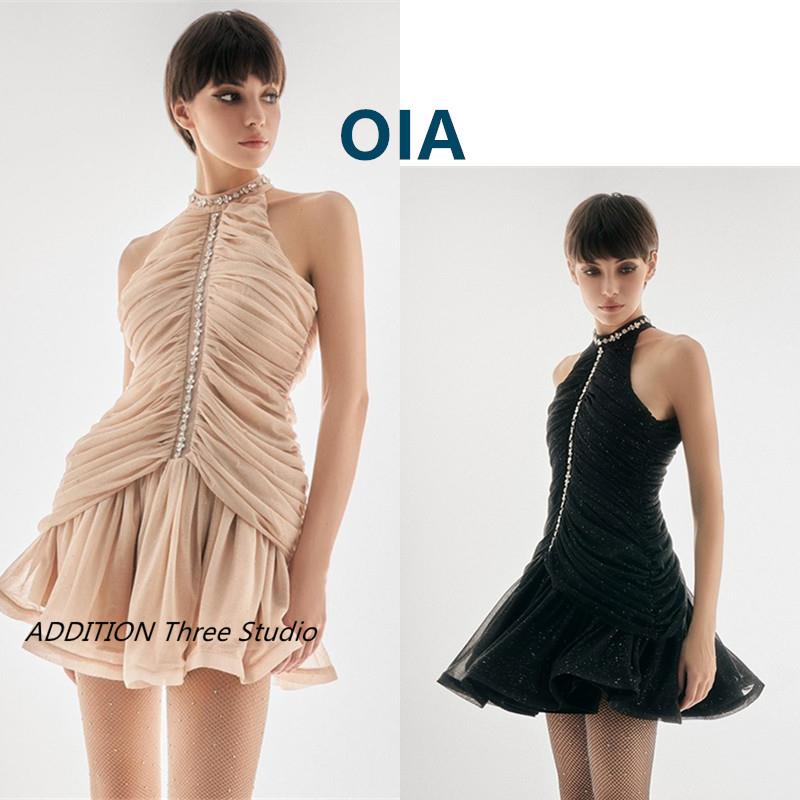 越南小众 Oia 春夏款时尚圆领繁星水钻露肩薄纱无袖短款连衣裙女