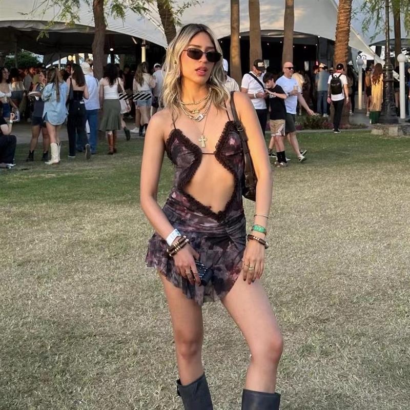 Jaded London连衣裙欧美性感胸前半镂空网纱吊带短裙