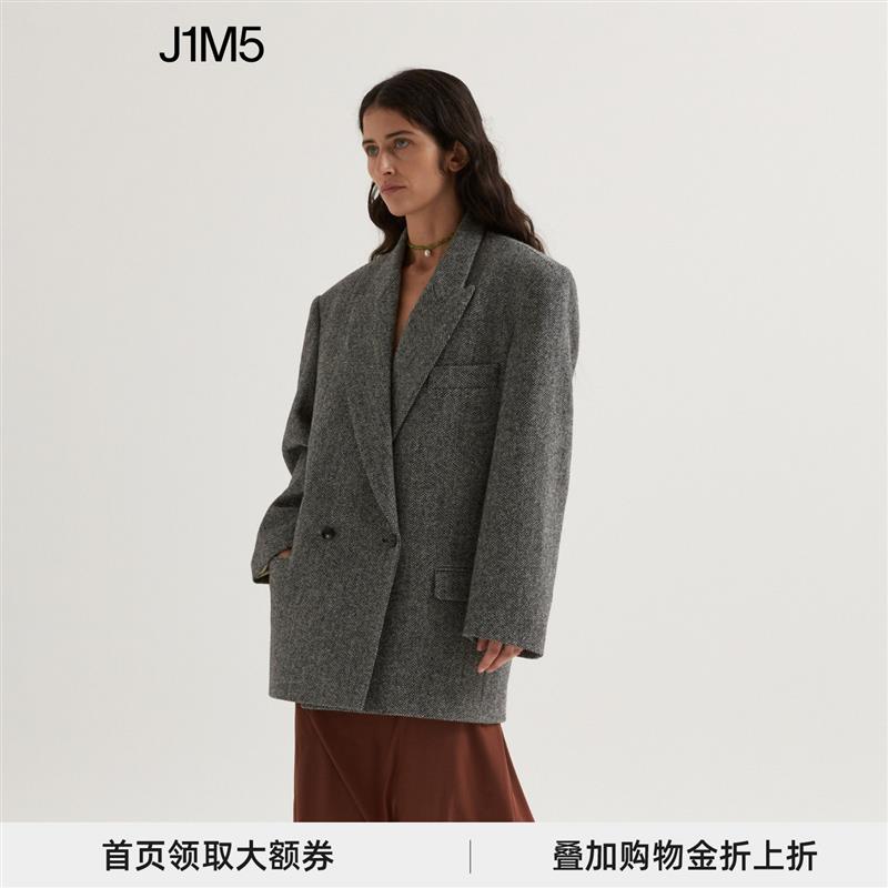 SAMUEL GUI YANG23秋冬男友风宽松茧型双排扣羊毛西装短外套女