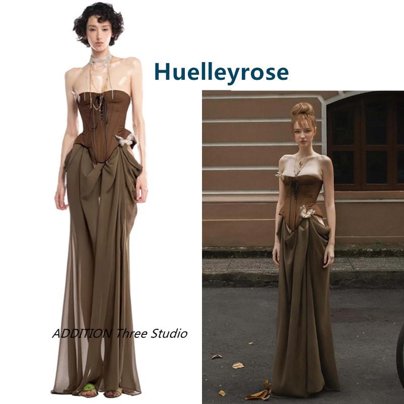 越南小众 Huelleyrose 春夏款性感抹胸鱼骨网纱拼接礼服连衣裙女