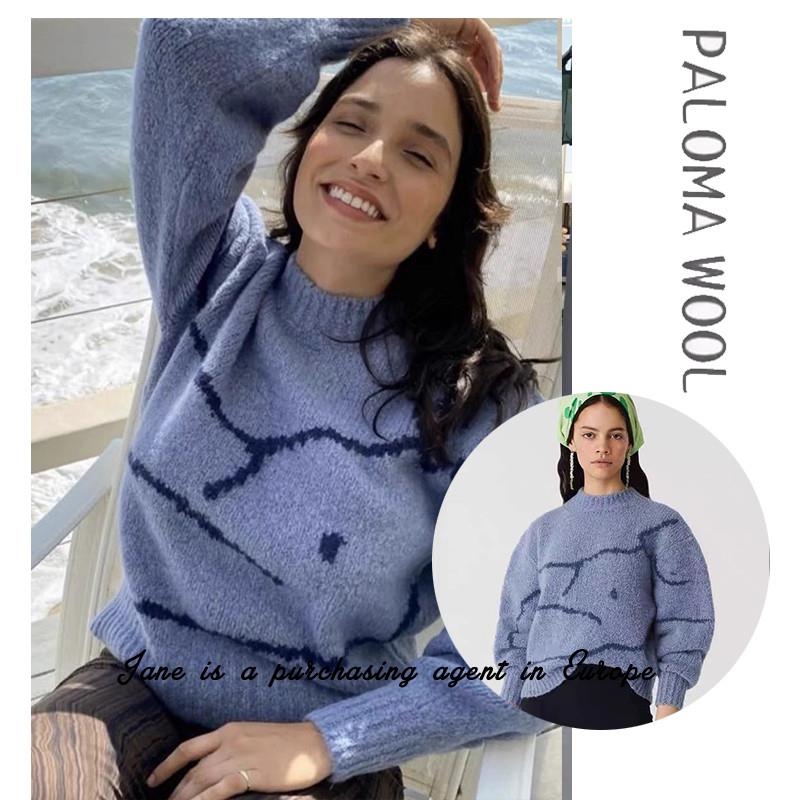 国现 PALOMA WOOL 22条纹蓝色抽象小象针织圆领套头长袖毛衣上衣