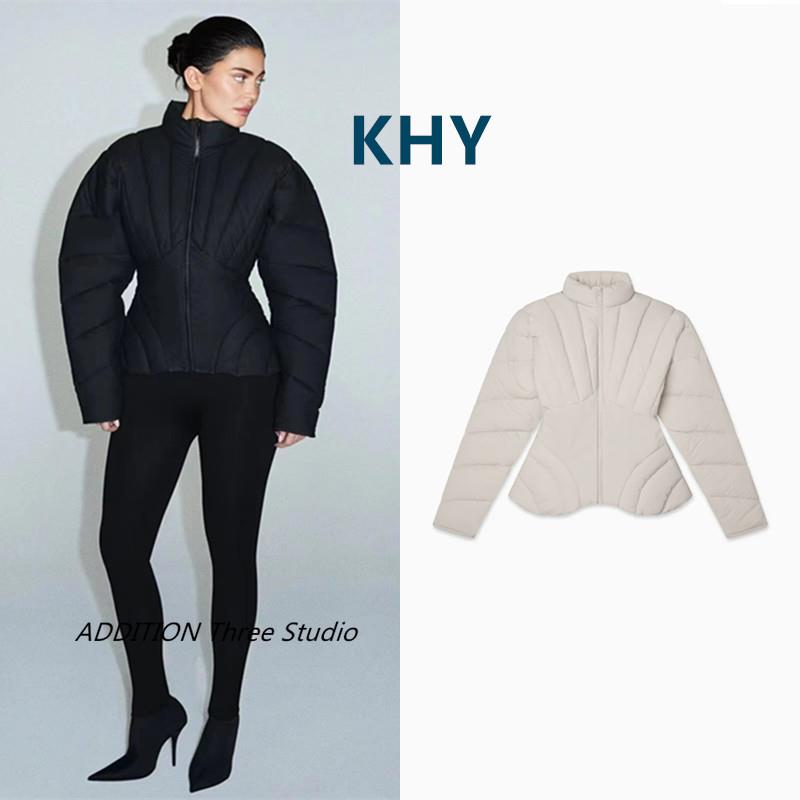Kylie同款简约外套 修身长袖拉链棉衣 KHY冬季新款棉服