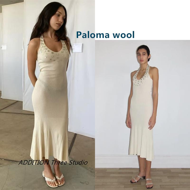西班牙 Paloma wool 夏款性感挂脖贝母亮片修身不规则针织连衣裙