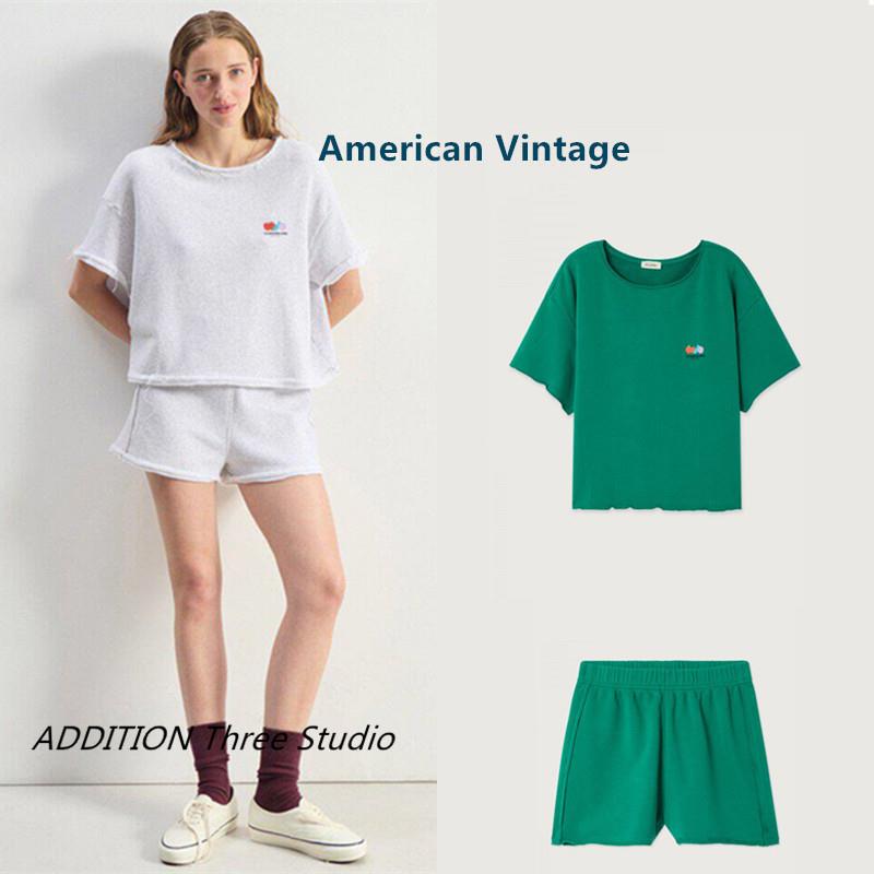正品 American Vintage 26春夏款圆领图章宽松短袖T恤休闲短裤女