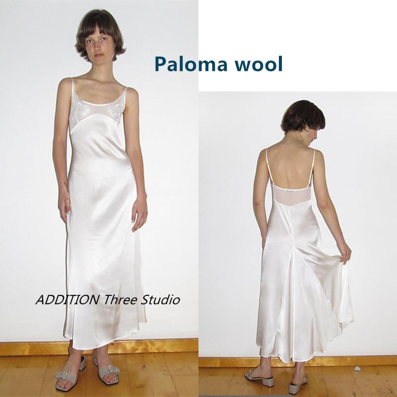 正品 Paloma wool 新款白色圆领半透蕾丝露背收腰吊带长款连衣裙
