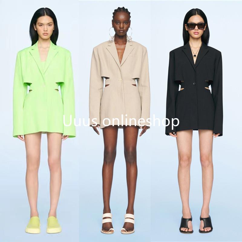 买手店正品现货JACQUEMUS 22新款西装裙系带扣高腰镂空修身连衣裙