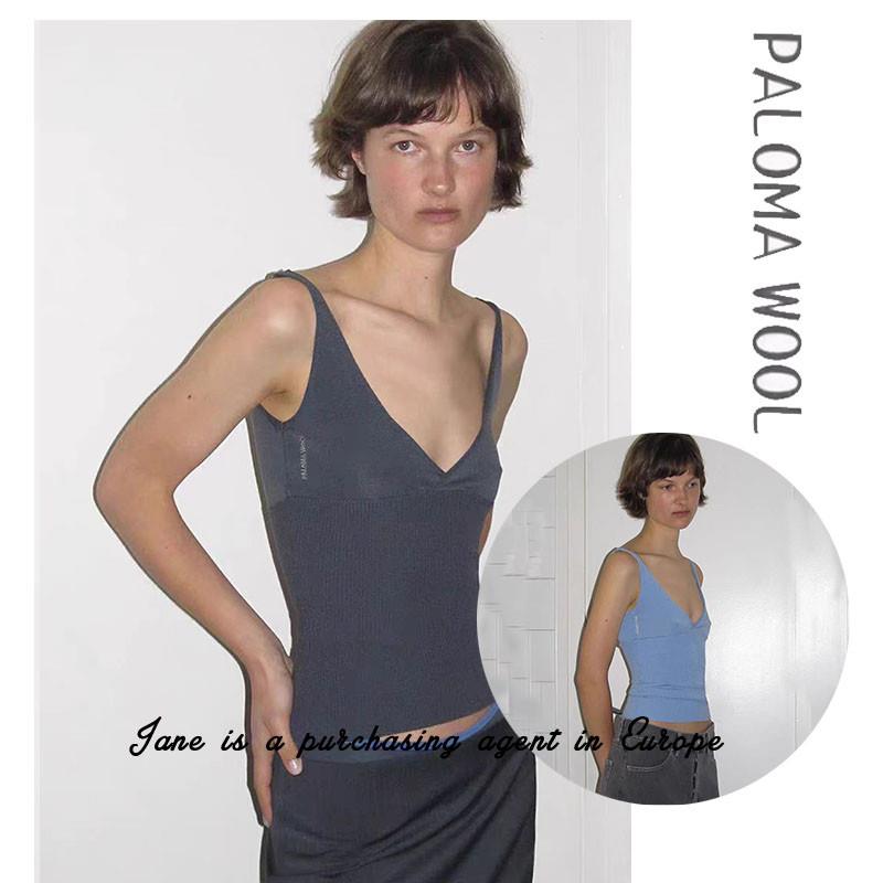国现 西班牙直邮 PALOMA WOOL 纯色刺绣V领修身百搭露背针织吊带