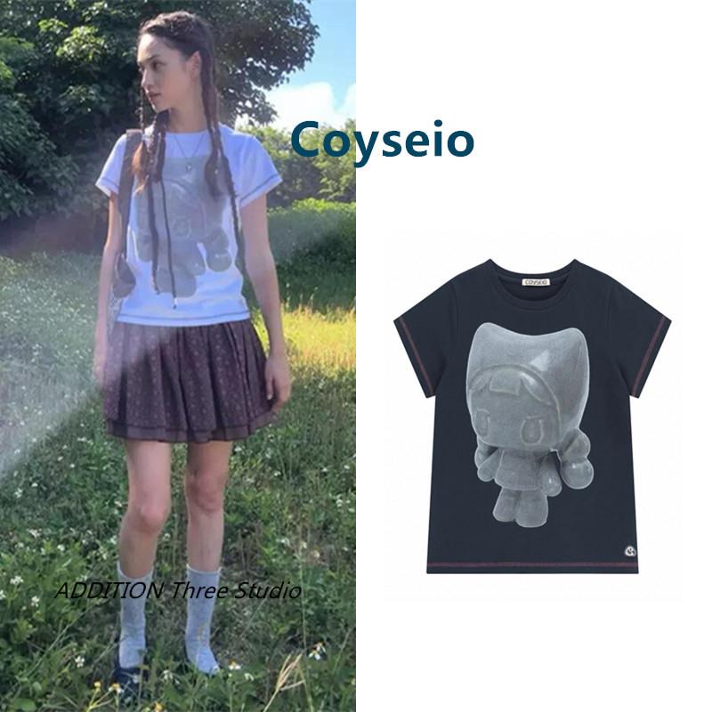 韩国 Coyseio 25夏款姜涩琪同款圆领陶瓷娃娃卡通印花休闲短袖T恤