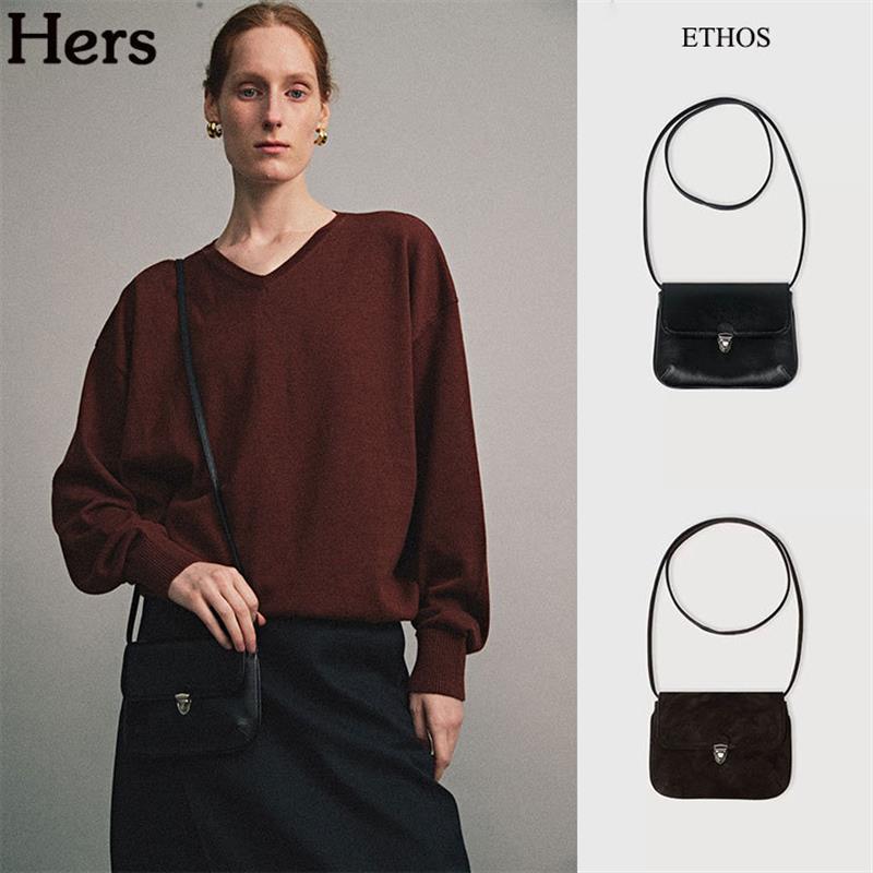 正品ETHOS 韩国品牌荔枝纹牛皮翻盖迷你单肩斜挎小方包女