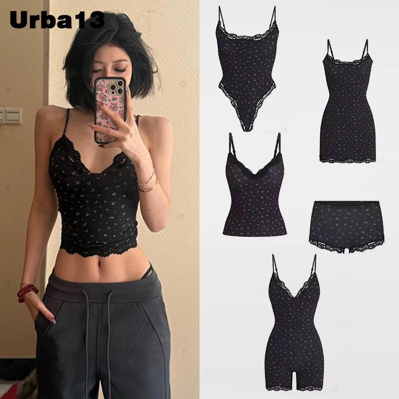 Urba13买手店正品现货SKIMS蕾丝吊带背心印花修身吊带短裙连身衣