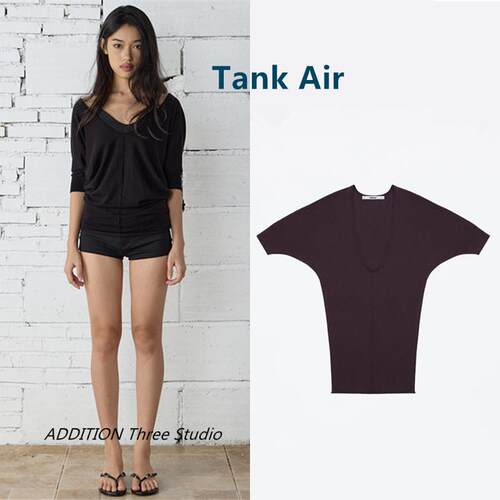 正品 TankAi 25新款纯色性感深V领前后两穿弹力针织衫打底衫女