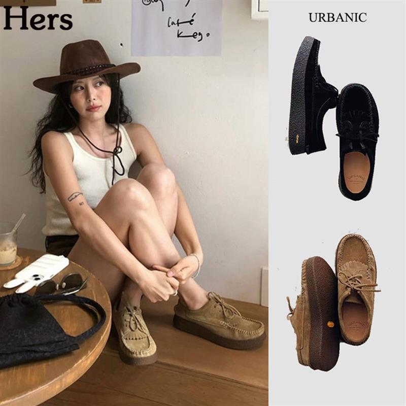 正品韩国URBANIC 品牌莫卡辛流苏麂皮厚底乐福牛津鞋女