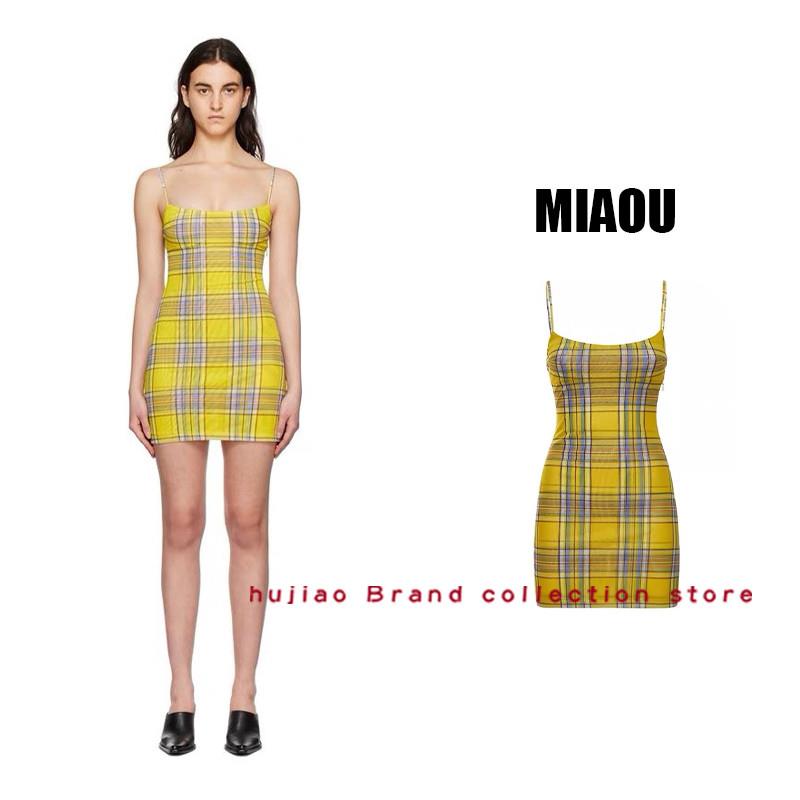 糊椒正品 miaou 夏季美式性感包臀紧开叉格纹迷你连衣吊带裙